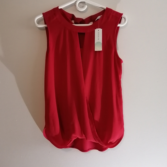 ❤️41 HAWTHORN Bright Red Sleeveless Keyhole Blouse - Picture 3 of 8